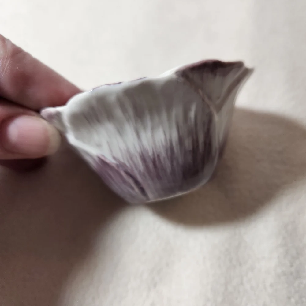 Pier 1 Purple & White Flower Shaped Melted Butter No Handle Pitcher Dish